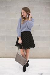 Fuzzy Sweater and a Polka Dot Skirt 