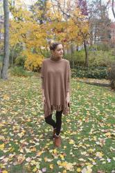 APRIL MARIN PONCHO & SKECHERS COZY BOOTS