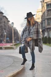 Grey checked poncho