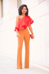 One Shoulder Silk Top x High Waisted Pants