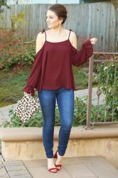 Merlot Cold Shoulder Blouse