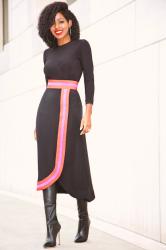 Bodysuit + Contrast Wave Midi Skirt