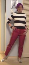 Unplanned Outfit Change: Flats, Stripes and Red Leather Pants