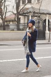 Blue faux fur coat