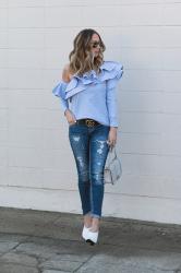 one-shoulder ruffle top