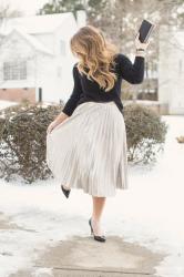 Pleated Metallic Skirt