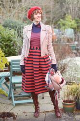 Can you wear a Midi Skirt with Flats? Navy & Red Double Stripes