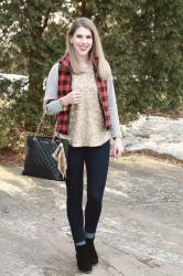 Sequined Sweatshirt and Plaid Vest