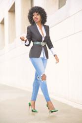 Classic Blazer + Button Down + Ripped Jeans