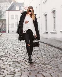 Fluffy coat and bell sleeves
