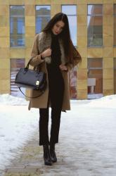 BEIGE COAT | DARK GREEN TURTLENECK | RALPH LAUREN