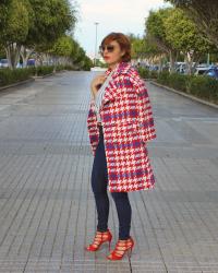 Lapel Houndstooth Woolen Coat