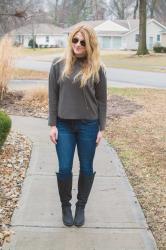 Olive Green Sweater + Riding Boots.