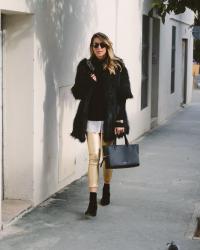 Golden Pants &  Black Fur Coat
