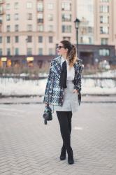 Tweed skirt & Check Coat