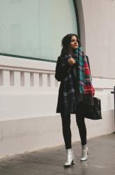 Plaid scarf & silver booties