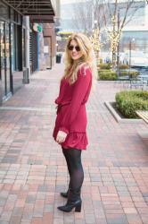 Valentine’s Day Outfit Idea: Red Dress + Black Boots.