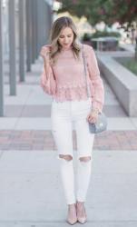 pink lace peplum + bell 