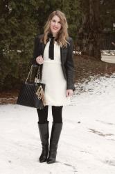 White Tweed Dress and Moto Jacket & Confident Twosday Linkup