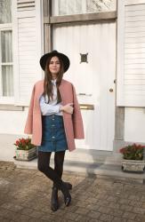 Outfit: preppy boho in striped blouse, button through skirt