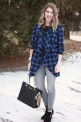 Blue Plaid Waterfall Cardigan