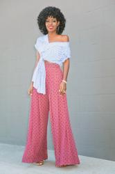 Gingham Off Shoulder Top + Polka Dot Wideleg Pants