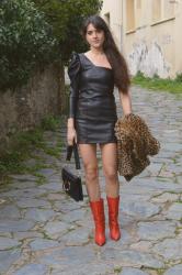 Valentine's Day Outfit Inspo ♥ One Shoulder Leather Dress and Isabel Marant Lexing Boots
