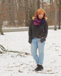 Gray Shaker Stitch Sweater & Combat Boots: Pinstafamous