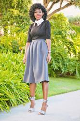 Dress (Worn as Blouse) + Full Pleated Midi Skirt