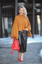 Leather culottes & batwing sweater