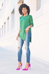 Side Slit Knit + Ankle Length Jeans
