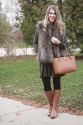 Olive Dress and Fur Vest & Confident Twosday Linkup