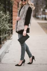 Winter Layers: Velvet Blazer + Faux Fur Vest