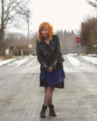 Blue Lace Slip Dress & Moto Jacket: A Moment In Time