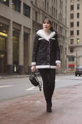 Black and White Shearling Coat 