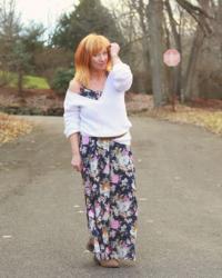 Floral Maxi Dress & White Shaker Knit Sweater: Like A Butterfly