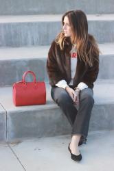 Clare V. "Parigi" Sweatshirt & My Red Louis Vuitton