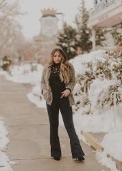Fuzzy Coat and Flare Jeans