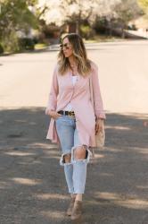 blush pink and ripped jeans
