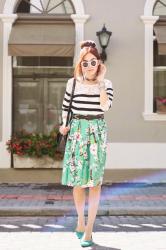 Green Floral Midi Skirt