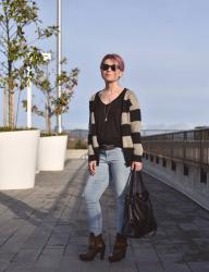 Do-over:  styling a slouchy tee with a striped grandpa cardigan and distressed skinny jeans