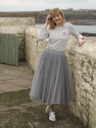 Nautical Styling With a Twist: Breton Stripes,Tulle and Silver Supergas