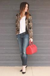 Calypso St. Barth Sequin Jacket, Louis Vuitton & J.Crew Roxy Heels