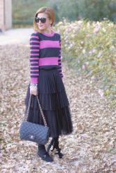How to wear a black ruffle tulle skirt