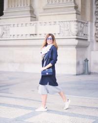 CASUAL OUTFIT IN PARIS WITH MIDI SKIRT & STAN SMITH
