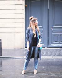 BLUE TRENCH, MESSY BUN AND COLORFUL JEWELRY IN PARIS