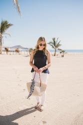 Blue Peplum + White Jeans in Cabo
