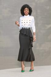 Laser-Cut Appliquéd Top + Ruffled Midi Skirt