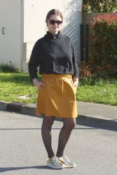 Gold Shoes and Mustard Skirt