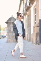 bomber + culottes + sweater